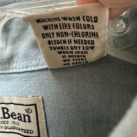 LL BEAN Button Down Short Sleeve Green Shirt Mens Size Medium Cotton Collared - Picture 4 of 4